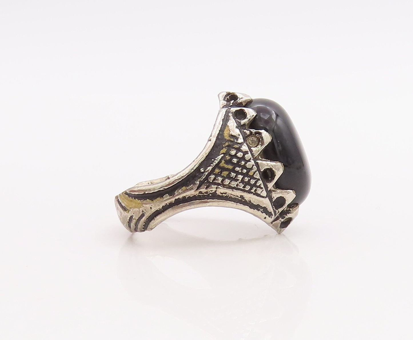 925 Sterling Silver Vintage Ring Large Carved Cabochon Onyx  Sz 11  RG28890