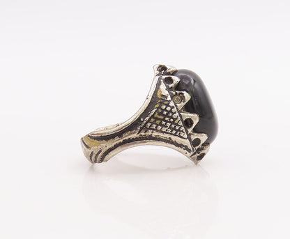 925 Sterling Silver Vintage Ring Large Carved Cabochon Onyx  Sz 11  RG28890