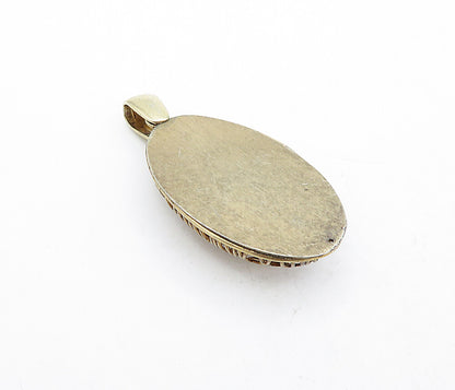925 Sterling Silver  Vintage Two Tone Floral Swirl Oval Dome Pendant  PT3214