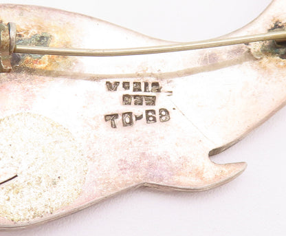 925 Sterling Silver Vintage Brooch Pin MEXICO Happy Etched Delphine  BP10737