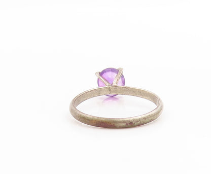 925 Sterling Silver Vintage Ring Cabochon Amethyst Solitaire Band Sz 5.5 RG34121