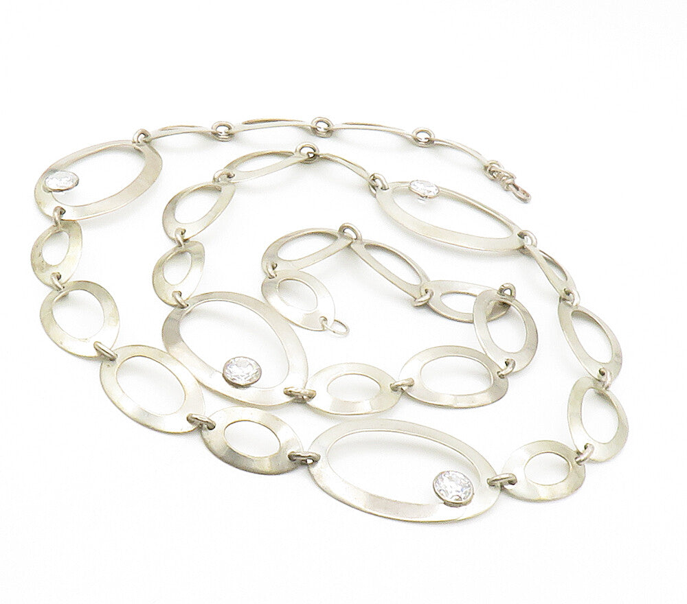 925 Sterling Silver  Vintage Cubic Zirconia Oval Link Chain Necklace  NE2488