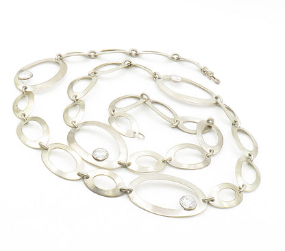 925 Sterling Silver  Vintage Cubic Zirconia Oval Link Chain Necklace  NE2488