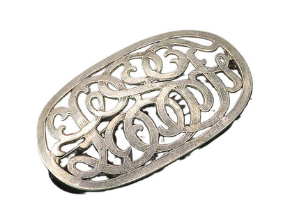 925 Sterling Silver  Vintage Smooth Dark Tone Cutout Swirl Brooch Pin  BP6810