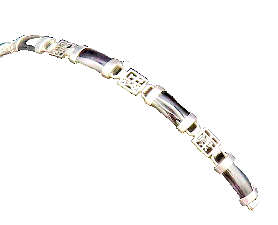 925 Sterling Silver Vintage Curved Black Onyx Bar & Characters Bracelet BT9508