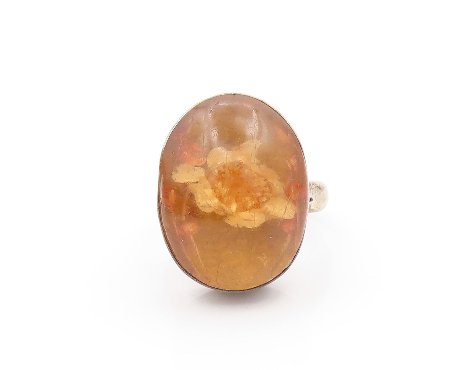 925 Sterling Silver Vintage Ring TAXCO Dark tone Cabochon Amber  Sz 9  RG31865