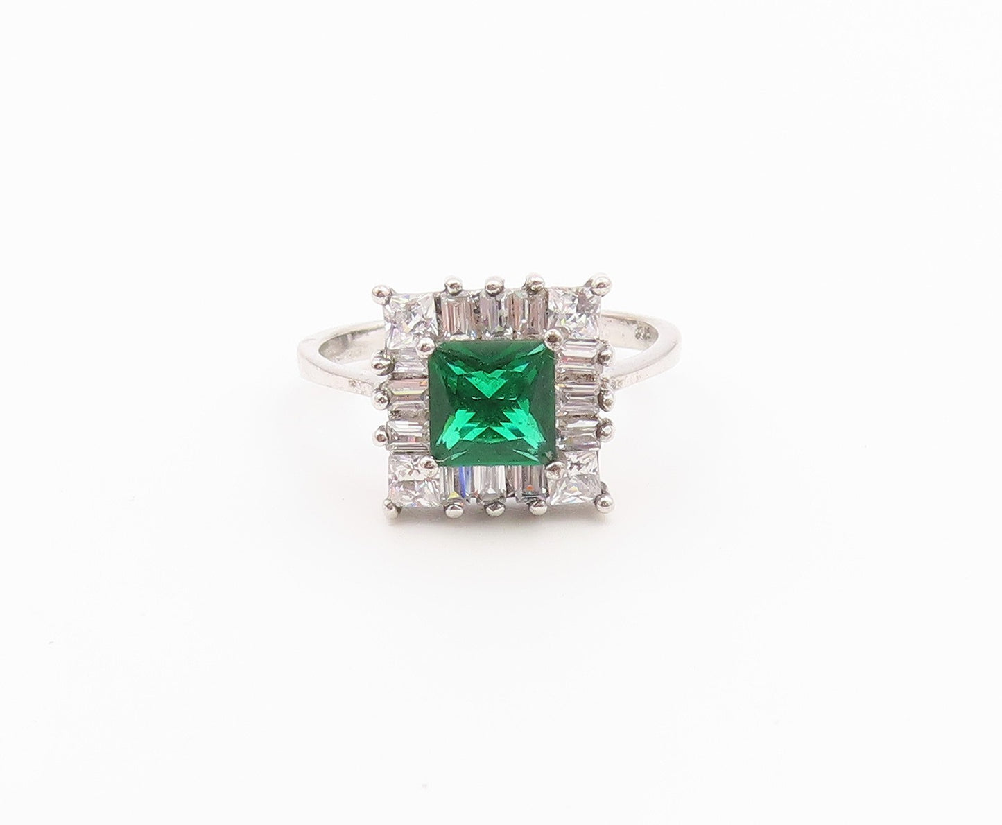 925 Sterling Silver Vintage Ring Elegant Emerald Geometric Band  Sz 8  RG36573