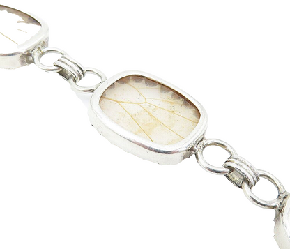 925 Sterling Silver  Vintage Rutilated Quartz Round Link Chain Bracelet BT2250