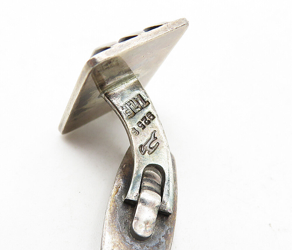 TH. F 925 Sterling Silver  Vintage Dark Tone Square Ribbed Cuff Links  TR1159