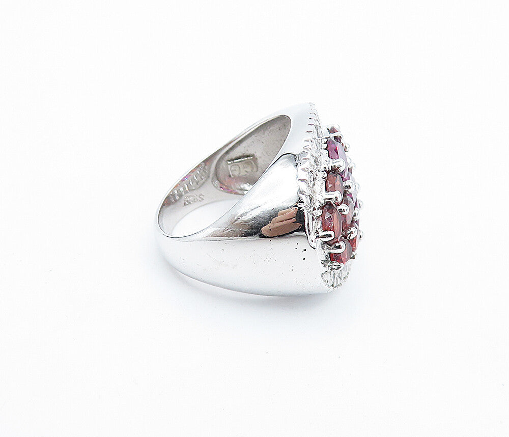 925 Sterling Silver  Red Topaz Cluster Oval Dome Cocktail Ring Sz 6  RG7647