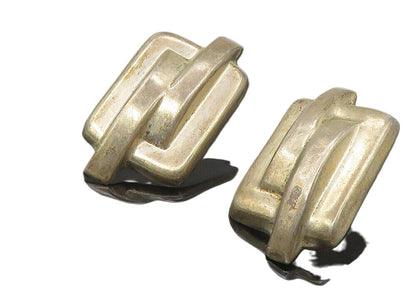 MEXICO 925 Sterling Silver  Vintage Modernist Hollow Drop Earrings  EG5275