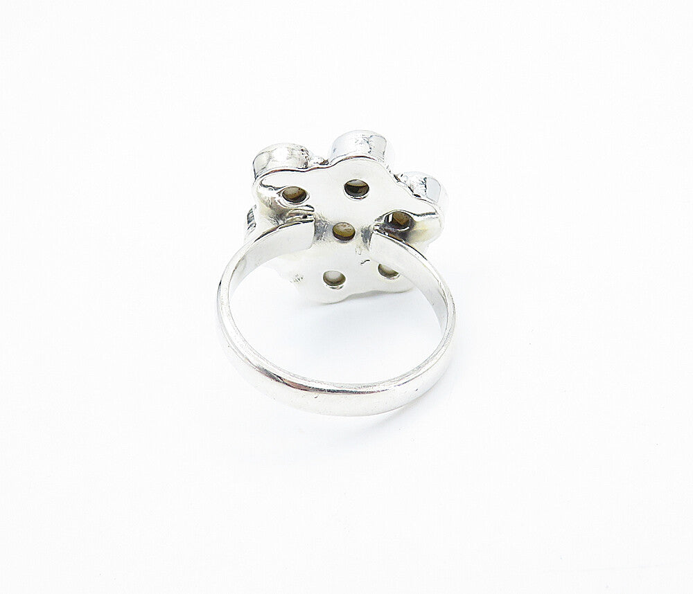 925 Sterling Silver  Freshwater Pearls Floral Style Cocktail Ring Sz 7  RG8090