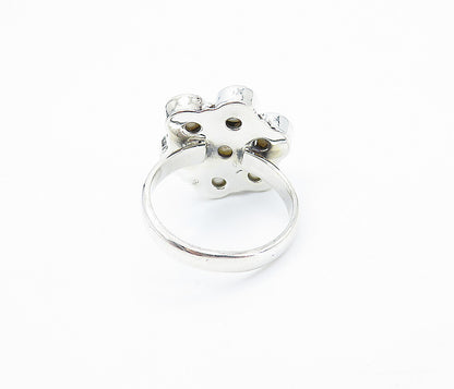 925 Sterling Silver  Freshwater Pearls Floral Style Cocktail Ring Sz 7  RG8090