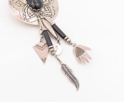 925 Sterling Silver Vintage Earrings DEBORAH WEST Black Onyx Dangles  EG14064