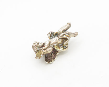 925 Sterling Silver  Vintage Hollow Angel With Tambourine Brooch Pin  BP7049