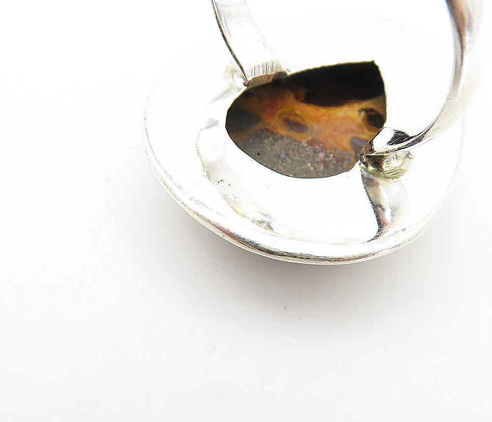 925 Sterling Silver  Brown Spotted Jasper Shiny Cocktail Ring Sz 9  RG7993
