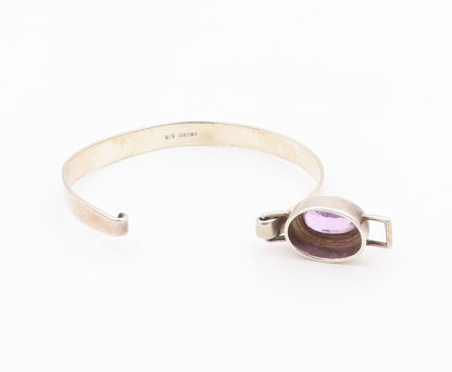 BOMA 925 Sterling Silver Vintage Inlaid Oval Amethyst Bangle Bracelet BT9632
