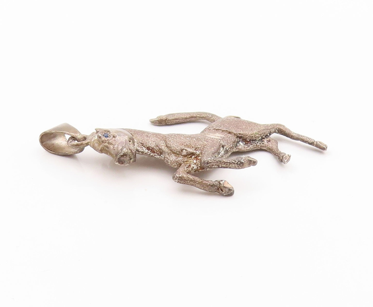 925 Sterling Silver Vintage Pendant Dark Tone Blue CZ Eyed Horse  PT24110