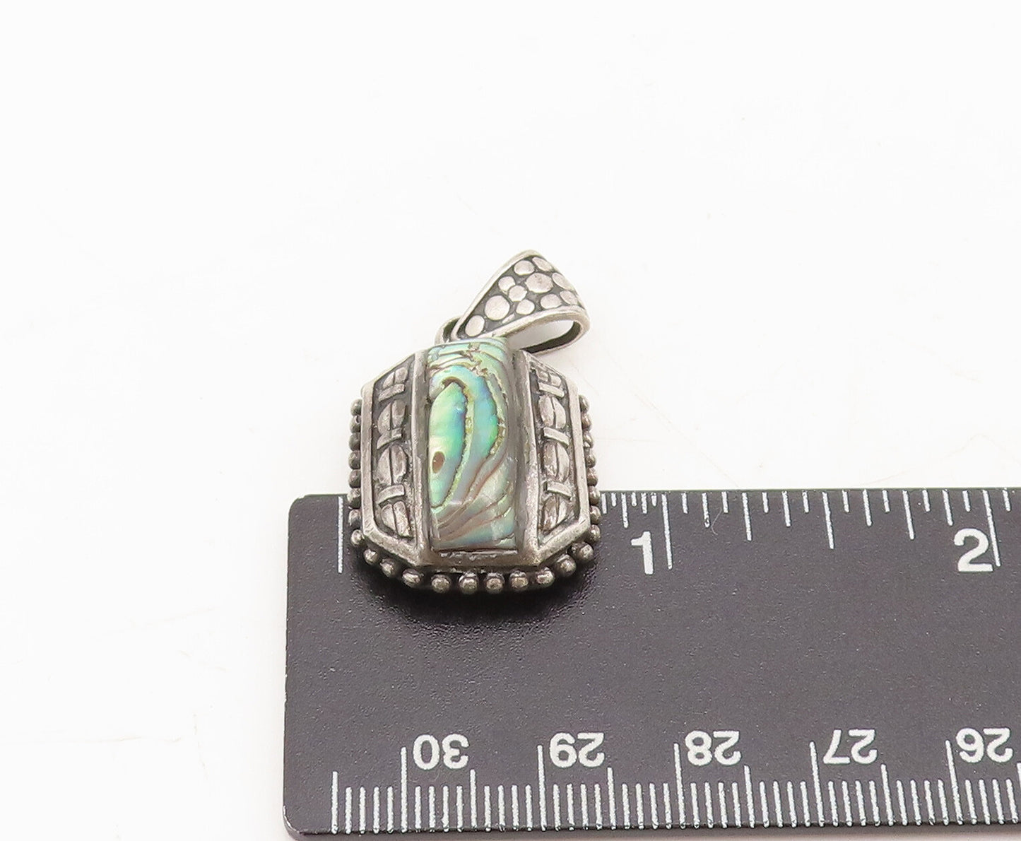 925 Sterling Silver Vintage Pendant Carved Domed Rectangular Abalone  PT22515