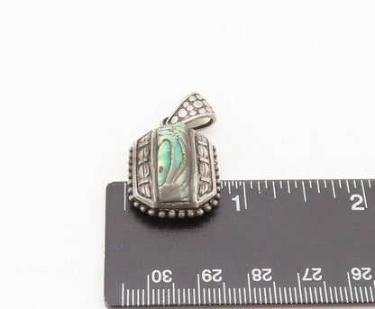 925 Sterling Silver Vintage Pendant Carved Domed Rectangular Abalone  PT22515