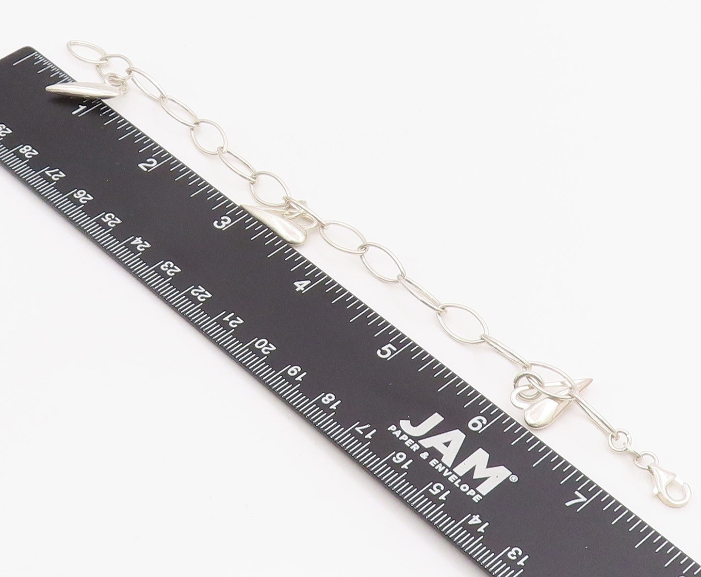 925 Sterling Silver Vintage Bracelet Hollow Oval Link Love Heart Charms  BT11667