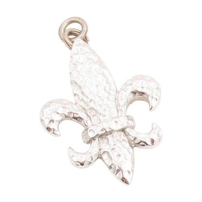 925 Sterling Silver Vintage Pendant Hammered French Lily Royalty Symbol  PT25398