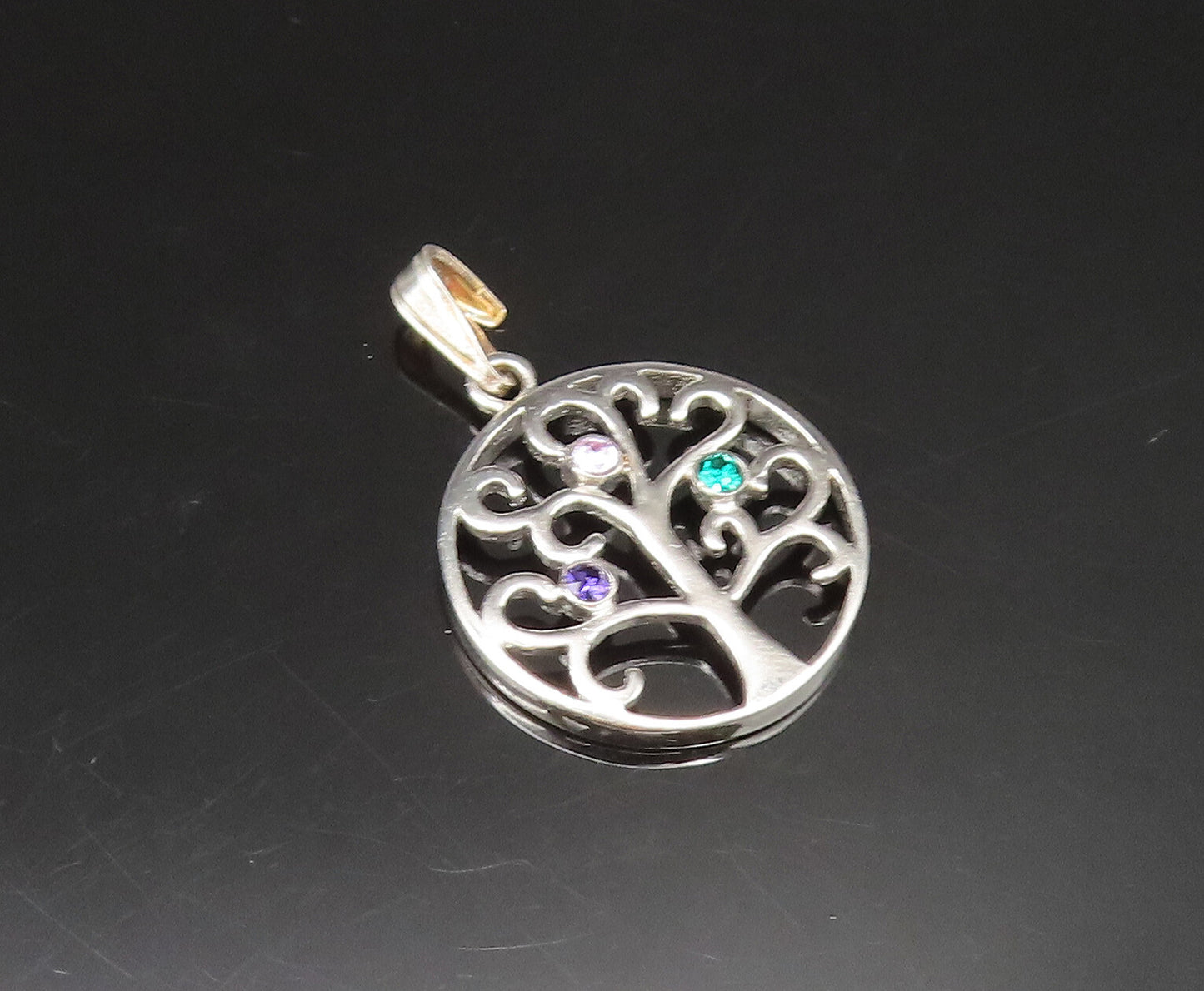 925 Silver  Vintage Amethyst Kunzite & Emerald Tree Of Life Pendant  PT21152