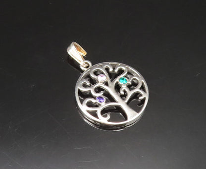 925 Silver  Vintage Amethyst Kunzite & Emerald Tree Of Life Pendant  PT21152
