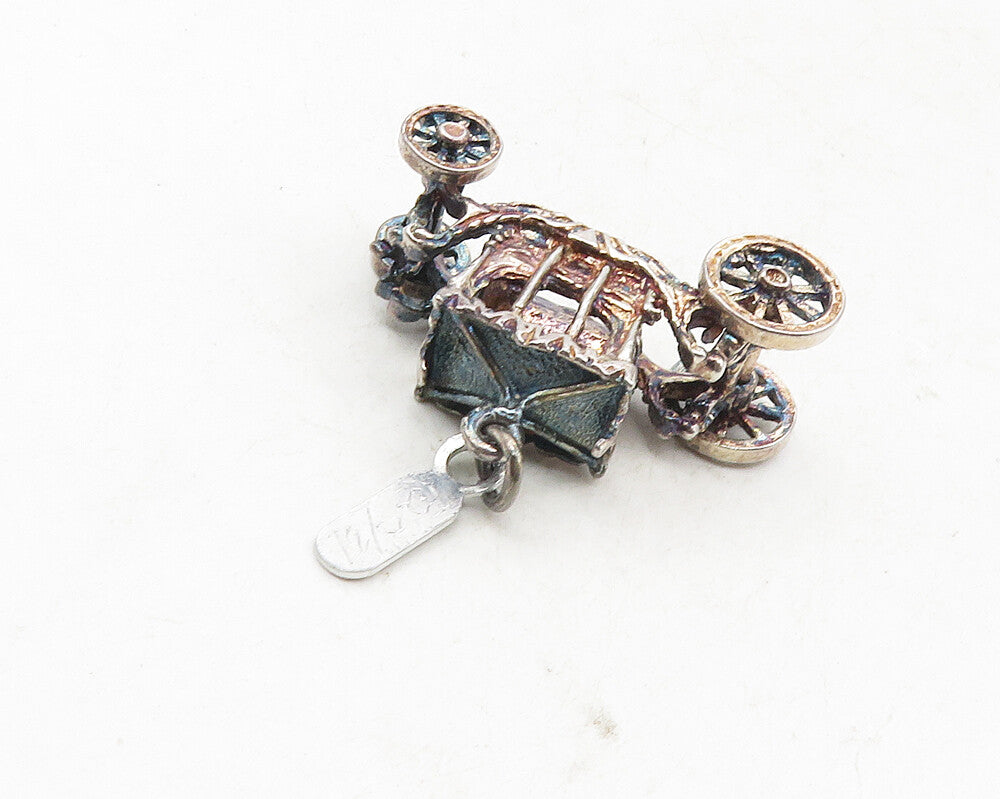 925 Sterling Silver  Vintage Dark Tone Old Fashioned Carriage Pendant  PT7895