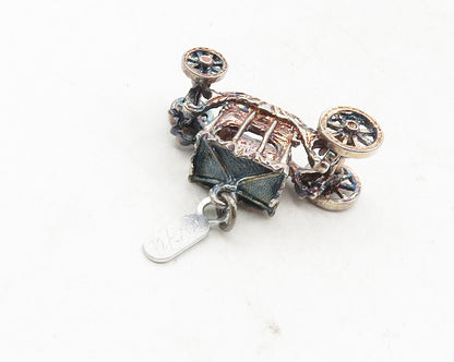 925 Sterling Silver  Vintage Dark Tone Old Fashioned Carriage Pendant  PT7895