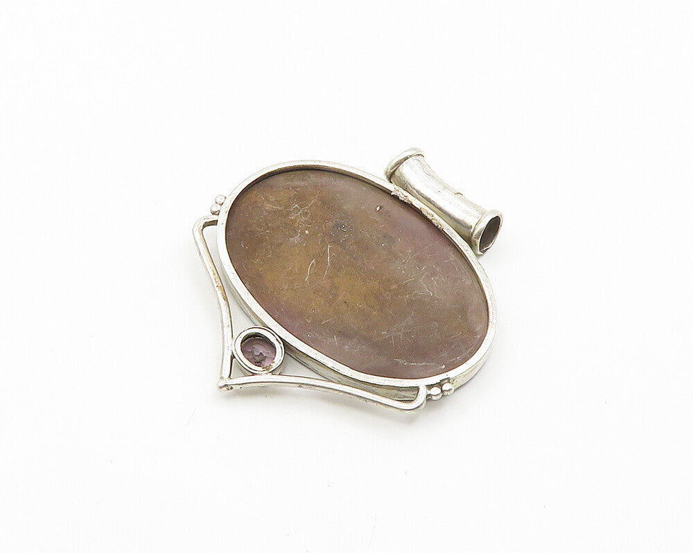 925 Sterling Silver  Vintage Amethyst Enamel Scene Slide Pendant  PT14735