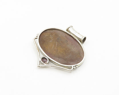 925 Sterling Silver  Vintage Amethyst Enamel Scene Slide Pendant  PT14735