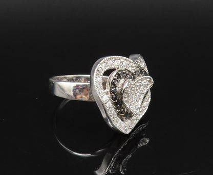 925 Silver  Vintage White Topaz & Black Spinel Heart Shaped Ring Sz 6  RG26031