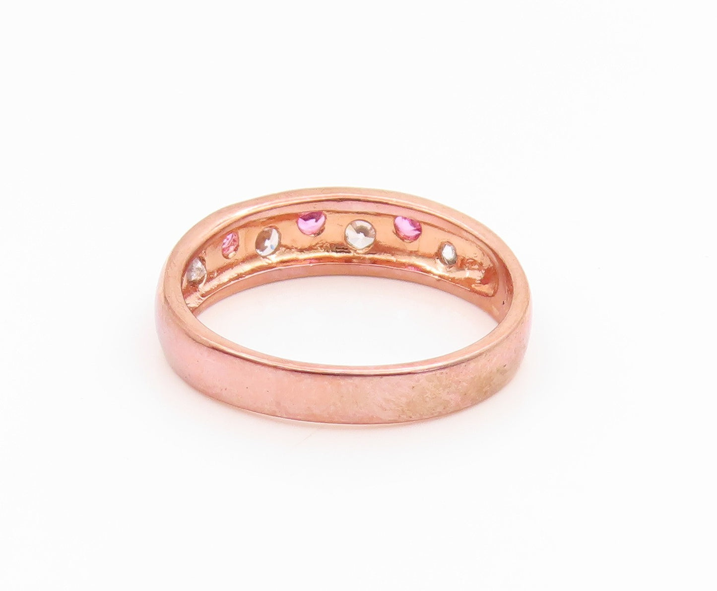 925 Sterling Silver Vintage Ring Gold Plated Pink & White CZ Dome Sz 7.5 RG35788