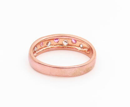925 Sterling Silver Vintage Ring Gold Plated Pink & White CZ Dome Sz 7.5 RG35788