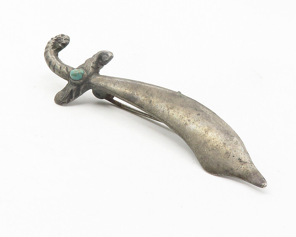 MEXICO 925 Sterling Silver  Vintage Antique Turquoise Sword Brooch Pin  BP4317