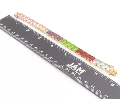 925 Sterling Silver Vintage Bracelet Gold Plated DAVID SIGAL Gemstone  BT11732
