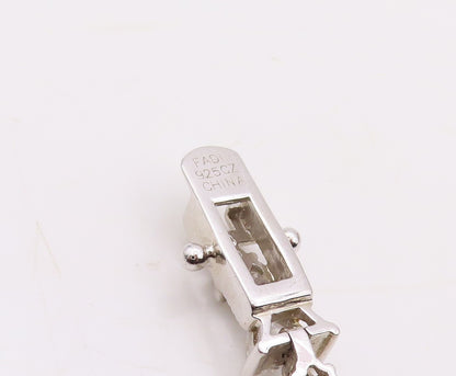 925 Sterling Silver Vintage Bracelet Triangle & Round Cut Topaz BT10858
