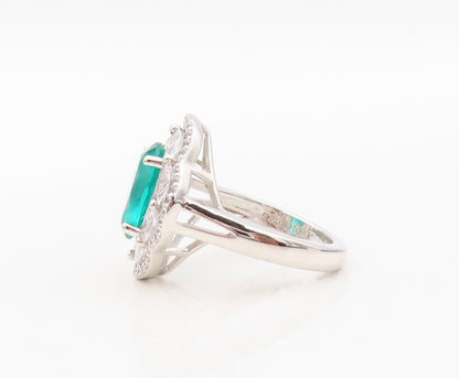 925 Sterling Silver Vintage Ring Oval Cut Sea Green CZ Flower  Sz 7.5  RG30485