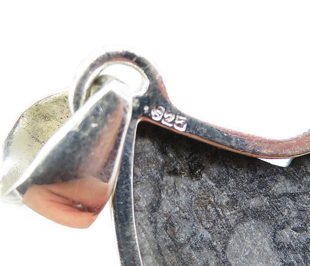925 Sterling Silver  Grey Jasper Snail Swirl Shiny Drop Pendant  PT6094