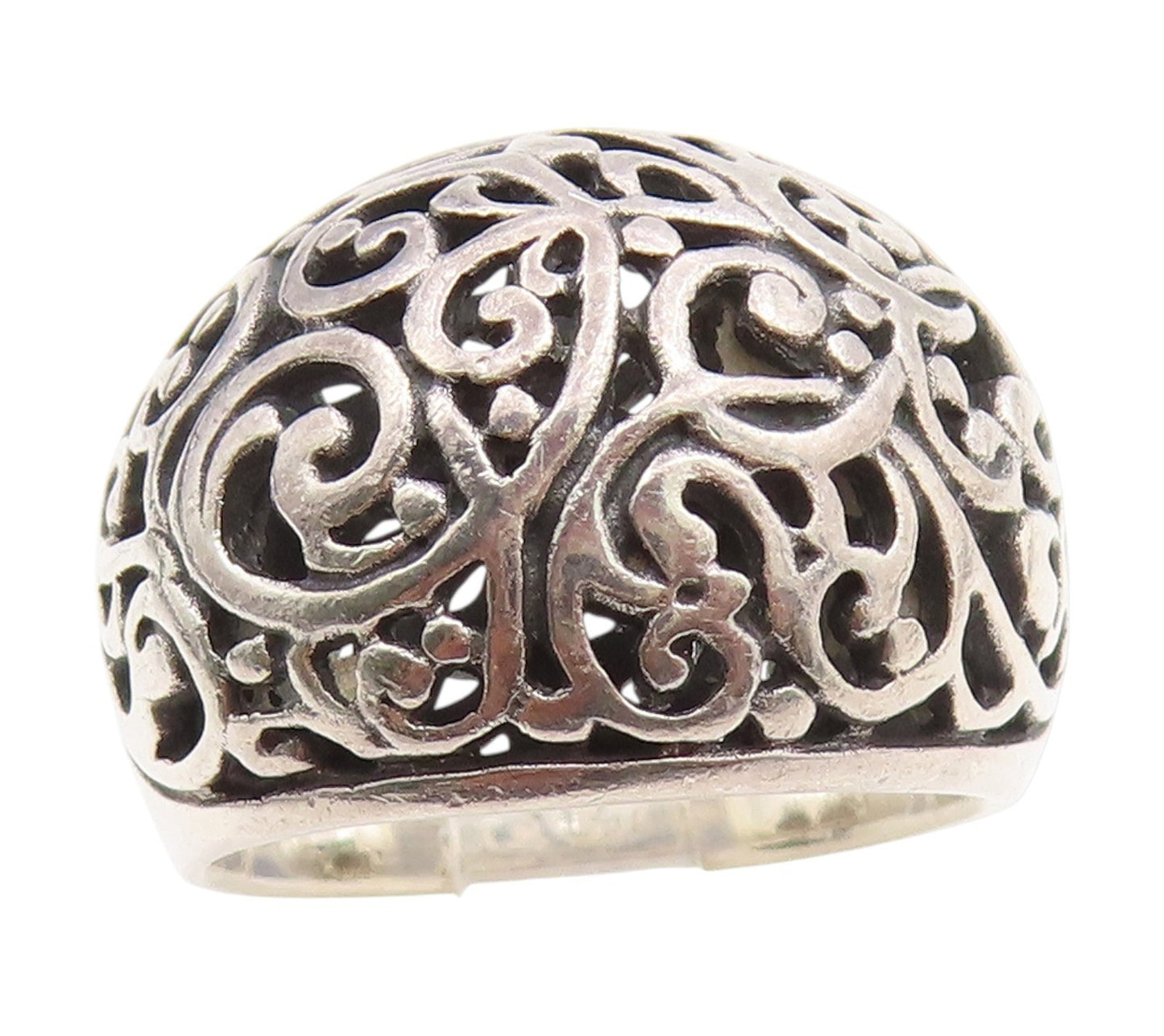 925 Sterling Silver Vintage Ring Intricate Open Scrollwork Dome  Sz 7  RG34965