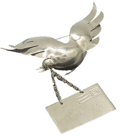 925 Sterling Silver  Vintage Shiny Flying Dove With Letter Brooch Pin  BP7166