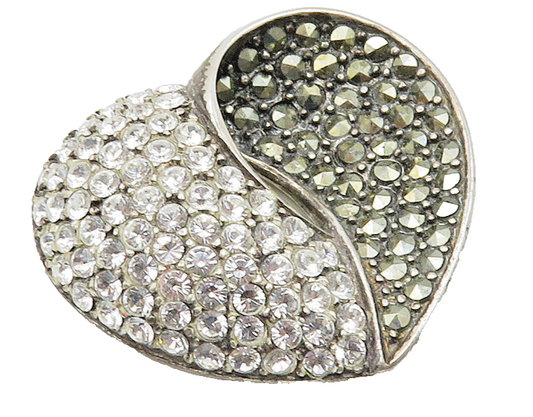 925 Sterling Silver  Vintage Topaz & Marcasite Love Heart Pendant  PT12313