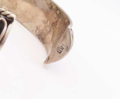 925 Sterling Silver Vintage Bracelet Solid Bulged Wave Carved Cuff  BT10541