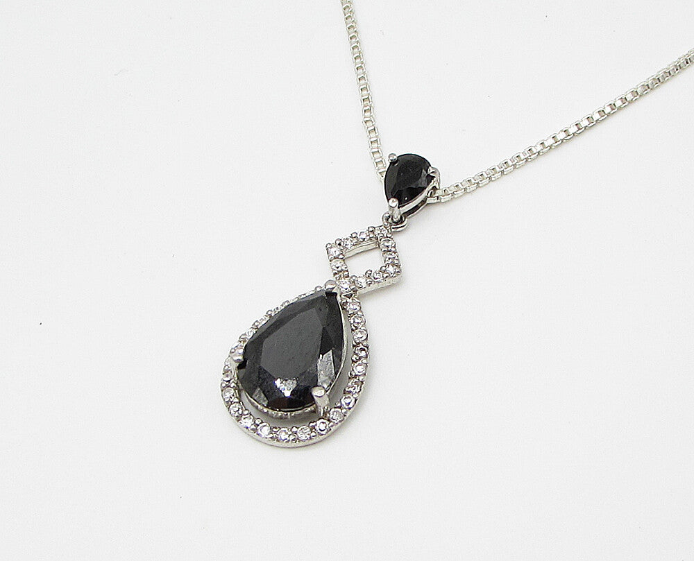 925 Sterling Silver  Sapphire & Cubic Zirconia Tear Pendant & Chain  PT2132