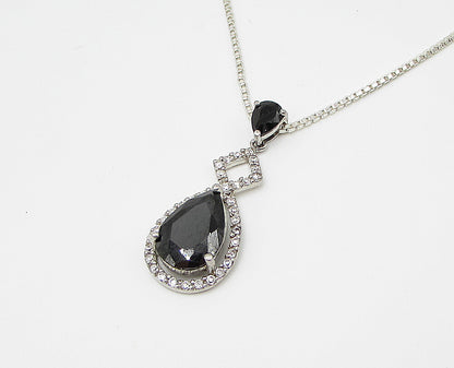 925 Sterling Silver  Sapphire & Cubic Zirconia Tear Pendant & Chain  PT2132