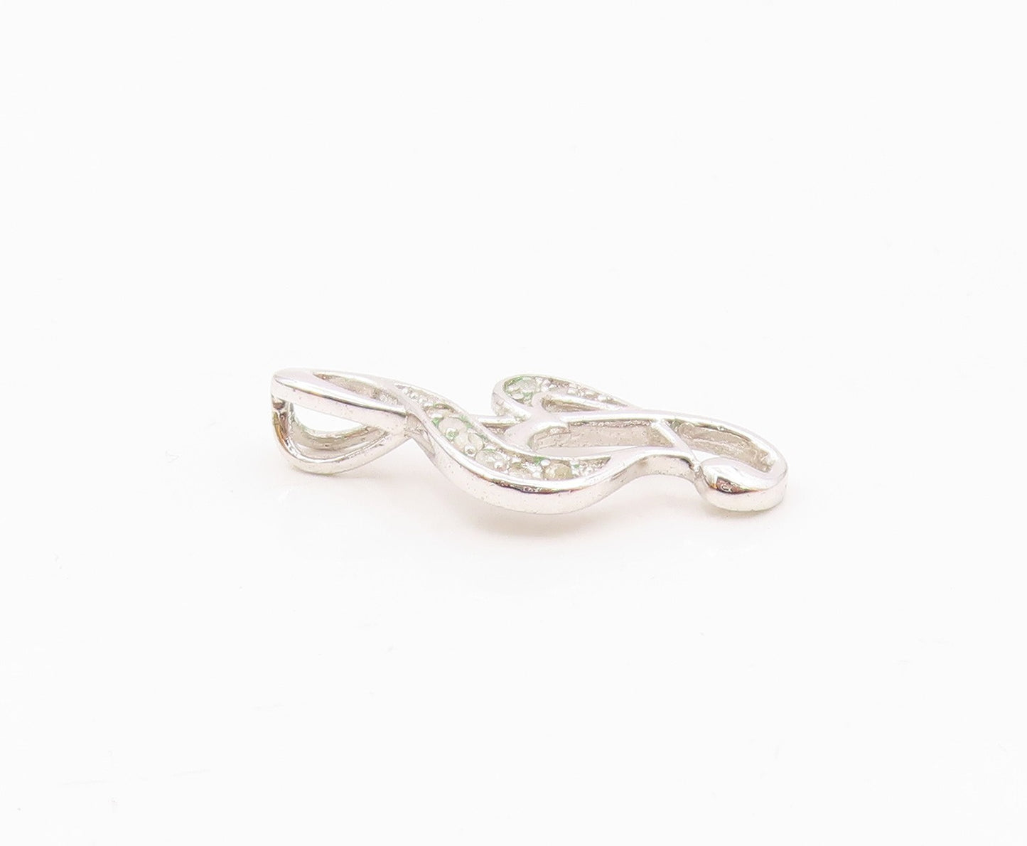 925 Sterling Silver   Genuine Diamonds Love Heart Treble Clef Pendant  PT12785