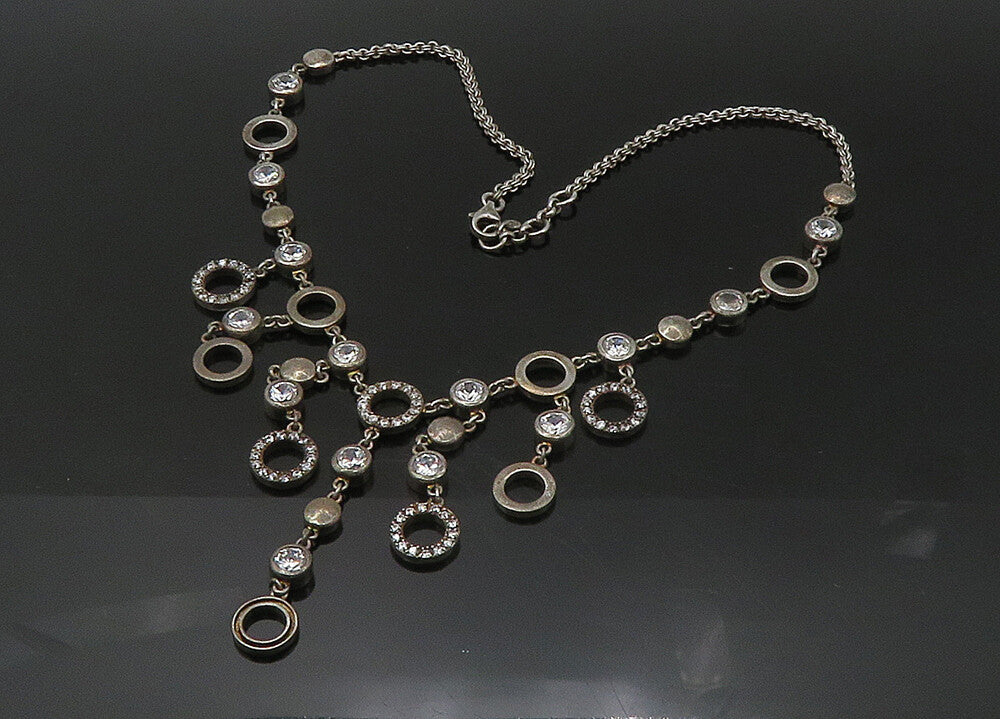 TONI 925 Sterling Silver  Vintage Cubic Zirconia Chain Necklace  NE3640