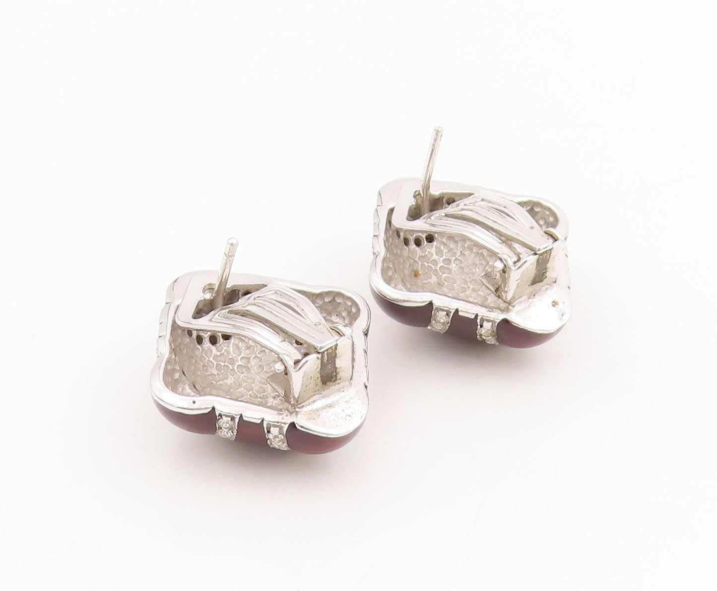 925 Sterling Silver Vintage Earrings Round CZ Geometric Enamel Clip On  EG13738