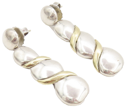 14k GOLD & 925 Sterling Silver  Vintage Swirl Breaded Drop Earrings  EG12549